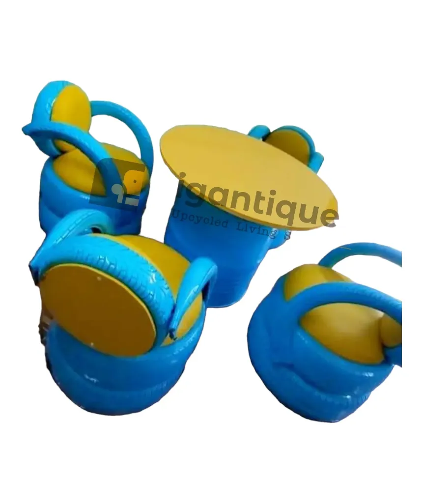 Four seater tyre backrest seat with Playwood laminated top drum center table