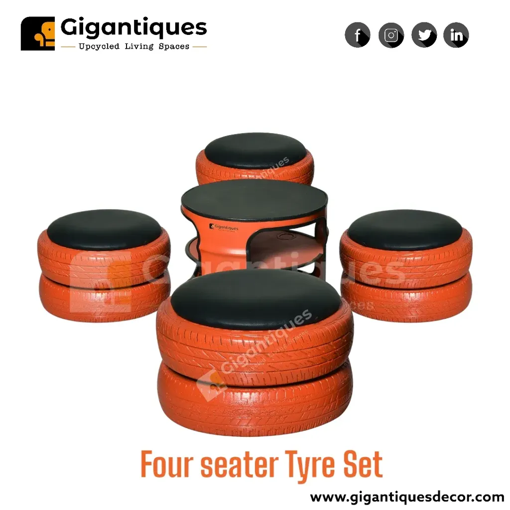 4 SEATER TYRE SEAT WITH DOUBLE COMPARTMENT CENTER TABLE  SET