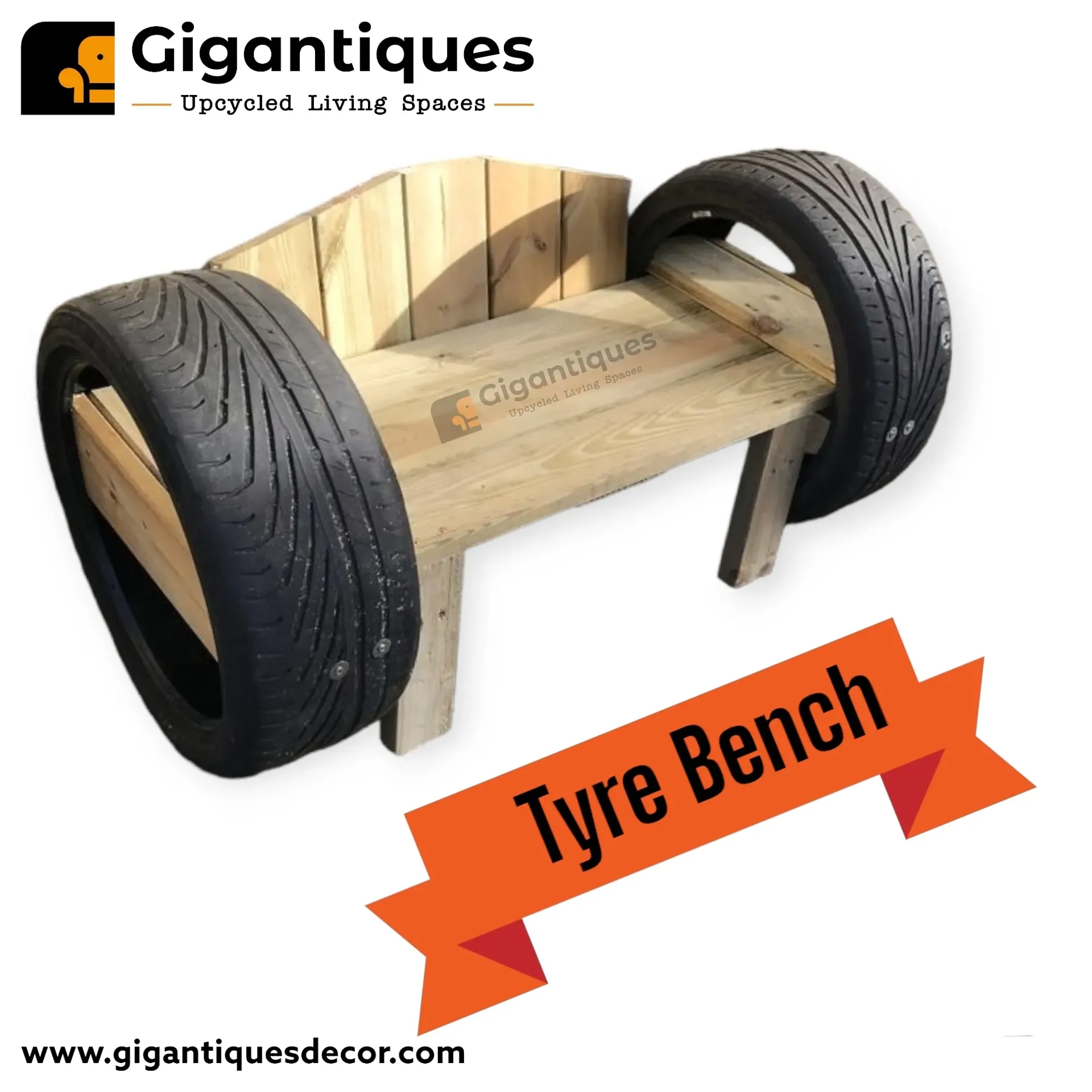 TYRE BENCH WITH PINEWOOD STRUCTURE