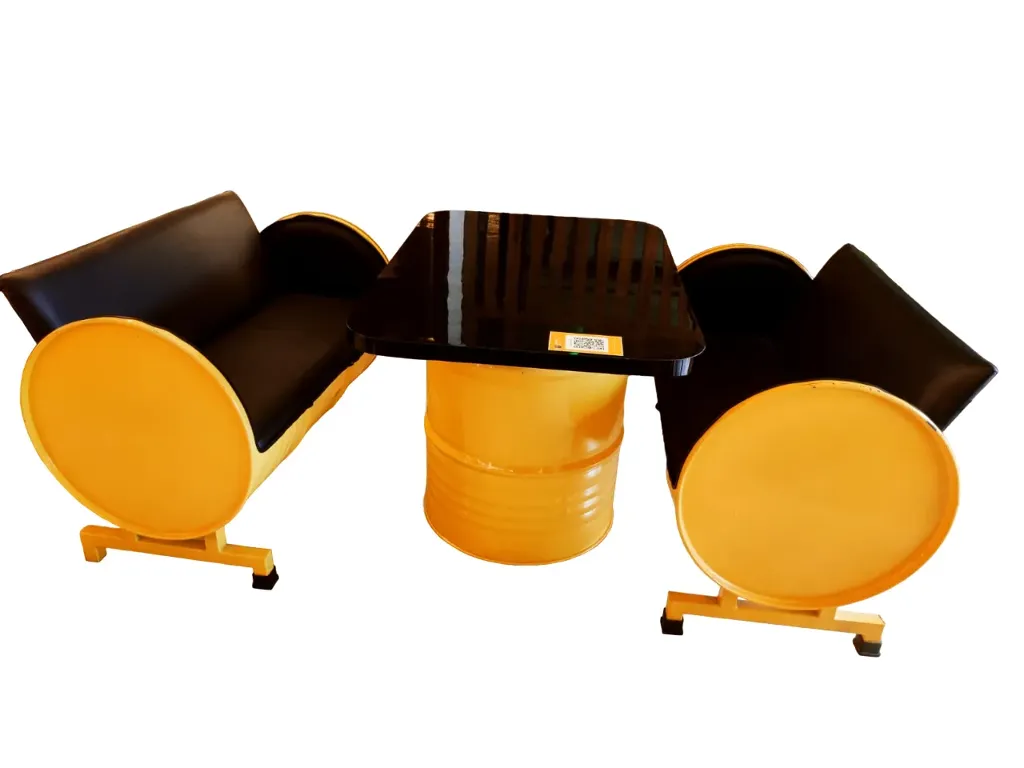 [GD77] 4 SEATER DINING SET WITH 2 SEATER BACK CUSHION SOFA PAIR AND 30" BARREL 44X30 LAMINATED TOP TABLE