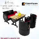 4 SEATER DINING SET WITH 2 SEATER METAL BACK SOFA / 2 MID BACK CHAIR  AND  HALF  BARREL 44X30 LAMINATED TOP TABLE