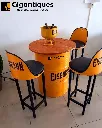 3 SEATER HIGH BAR CHAIR WITH FULL BARREL 30 X30 X 36" INCH PINEWOOD TOP TABLE SET
