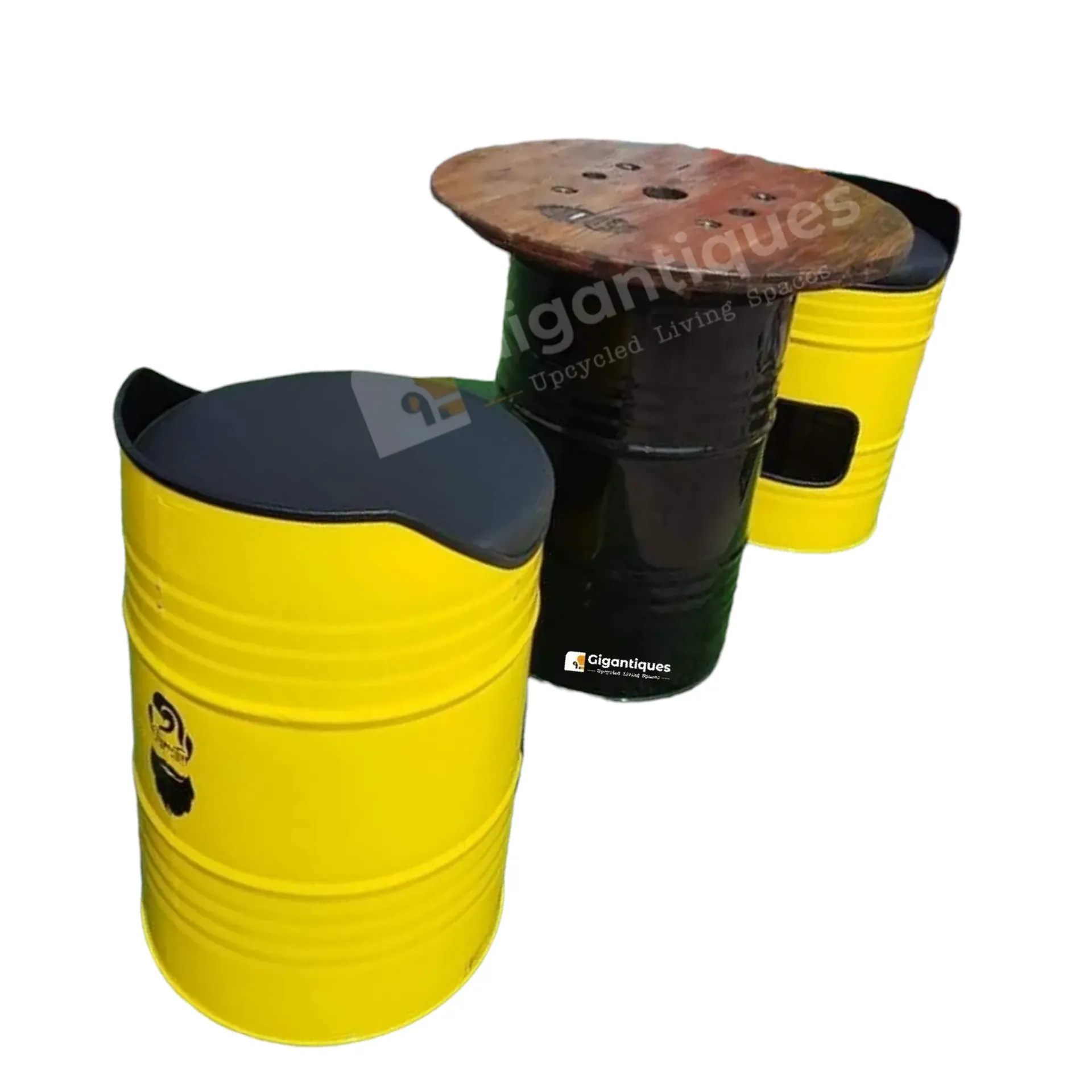 TWO SEATER HIGHTED CHAIR AND TABLE SET BARREL MADE